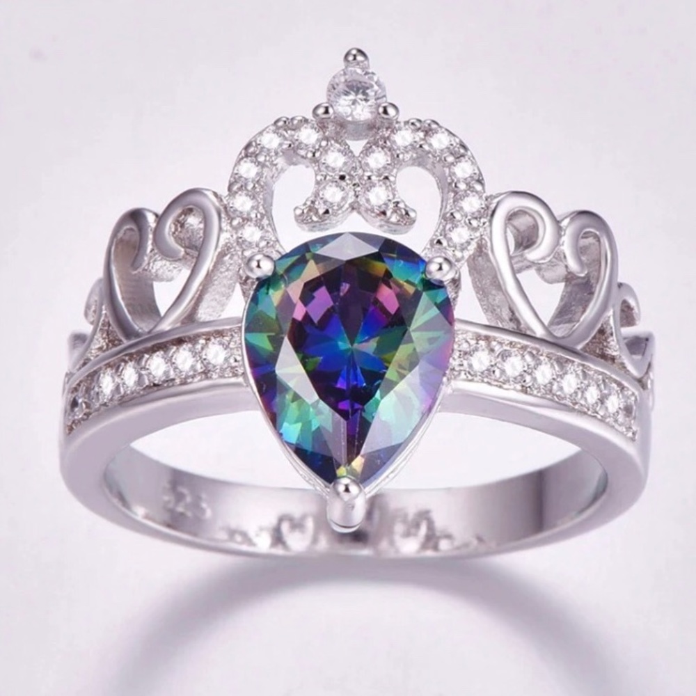 Sterling Silver My Princess Crown Moon Opal Ring